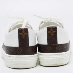 Louis Vuitton White/Brown Monogram Canvas And Leather Lace Up Sneakers Size 41