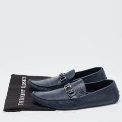 Pre Owned Louis Vuitton Navy Blue Leather Hockenheim Loafers Size 44