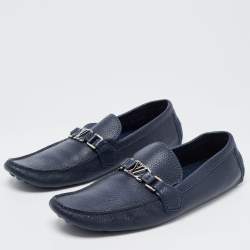 Pre Owned Louis Vuitton Navy Blue Leather Hockenheim Loafers Size 44