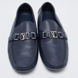 Pre Owned Louis Vuitton Navy Blue Leather Hockenheim Loafers Size 44
