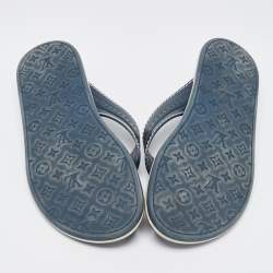 Louis Vuitton Navy Blue Leather and Logo Embossed Rubber Thong Flats Size 45