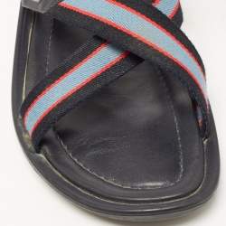 Louis Vuitton Tricolor Leather and Canvas Cross Strap Slides Size 42