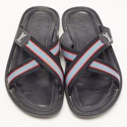 Louis Vuitton Tricolor Leather and Canvas Cross Strap Slides Size 42