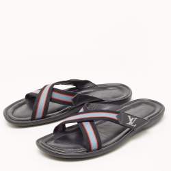 Louis Vuitton Tricolor Leather and Canvas Cross Strap Slides Size 42