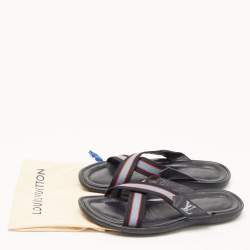 Louis Vuitton Tricolor Leather and Canvas Cross Strap Slides Size 42