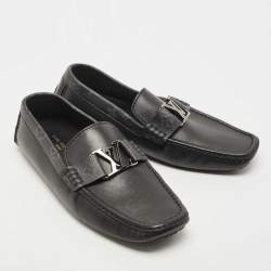 Pre Owned Louis Vuitton Black Monogram Canvas and Leather Monte Carlo Loafers Size 42
