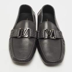 Pre Owned Louis Vuitton Black Monogram Canvas and Leather Monte Carlo Loafers Size 42