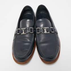 Louis Vuitton Navy Blue Leather Hockenheim Loafers Size 40
