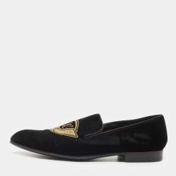 Louis Vuitton Black Velvet Auteuil Logo Smoking Slippers Size 43