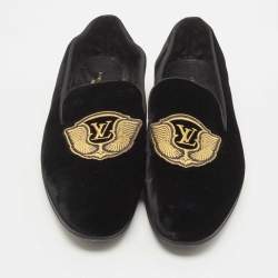 Louis Vuitton Black Velvet Auteuil Logo Smoking Slippers Size 43