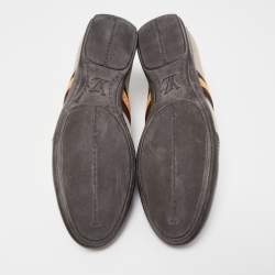 Pre Owned Louis Vuitton Brown/Beige Leather And Canvas Low Top Sneakers Size 45