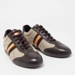 Pre Owned Louis Vuitton Brown/Beige Leather And Canvas Low Top Sneakers Size 45
