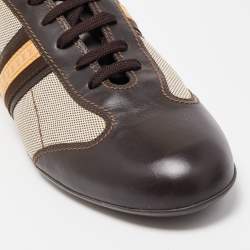 Pre Owned Louis Vuitton Brown/Beige Leather And Canvas Low Top Sneakers Size 45