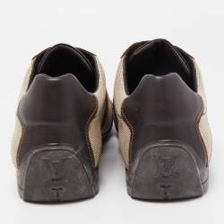 Pre Owned Louis Vuitton Brown/Beige Leather And Canvas Low Top Sneakers Size 45