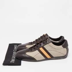 Pre Owned Louis Vuitton Brown/Beige Leather And Canvas Low Top Sneakers Size 45
