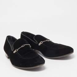 Louis Vuitton Black Velevt Slip On Loafers Size 45