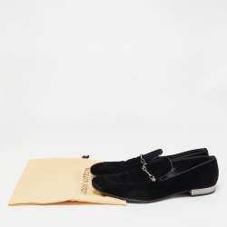 Louis Vuitton Black Velevt Slip On Loafers Size 45