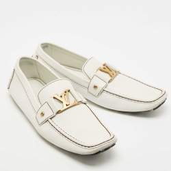 Louis Vuitton White Leather Monte Carlo Slip On Loafers Size 45