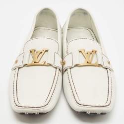 Louis Vuitton White Leather Monte Carlo Slip On Loafers Size 45