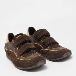 Louis Vuitton Brown Monogram Canvas and Suede Trainer Sneakers Size 45