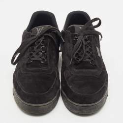 Pre Owned Louis Vuitton Black Suede LV Trainer Sneakers Size 44