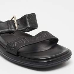 Louis Vuitton Black Leather and Logo Canvas Slide Sandals Size 44.5 