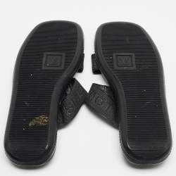 Louis Vuitton Black Leather and Logo Canvas Slide Sandals Size 44.5 