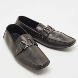 Louis Vuitton Black Leather Monte Carlo Slip On Loafers Size 45.5