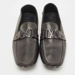 Louis Vuitton Black Leather Monte Carlo Slip On Loafers Size 45.5