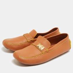 Pre Owned Louis Vuitton Brown Leather Slip On Loafers Size 45