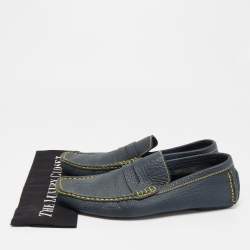 Louis Vuitton Blue Leather Slip On Loafers Size 45