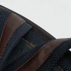 Louis Vuitton Navy Blue/Brown Canvas and Leather Cross Strap Slides Size 43