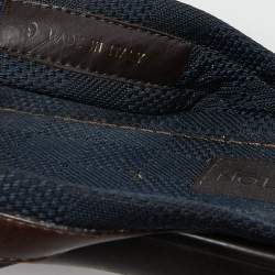 Louis Vuitton Navy Blue/Brown Canvas and Leather Cross Strap Slides Size 43