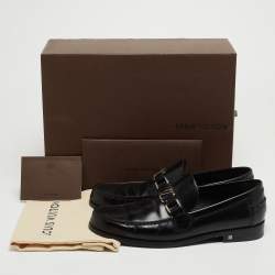 Pre Owned Louis Vuitton Black Glossy Leather Dress Loafers Size 41