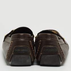 Louis Vuitton Brown Leather Monte Carlo Logo Slip On Loafers Size 44.5