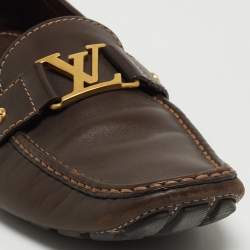 Louis Vuitton Brown Leather Monte Carlo Logo Slip On Loafers Size 44.5