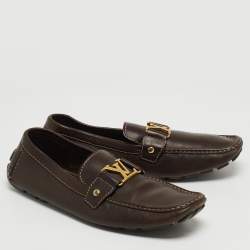 Louis Vuitton Brown Leather Monte Carlo Logo Slip On Loafers Size 44.5