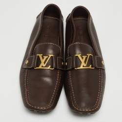Louis Vuitton Brown Leather Monte Carlo Logo Slip On Loafers Size 44.5