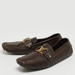 Louis Vuitton Brown Leather Monte Carlo Logo Slip On Loafers Size 44.5