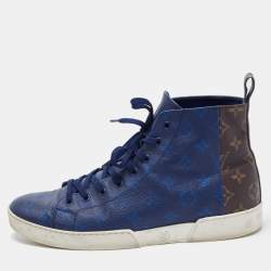 Louis Vuitton Blue/Black Damier Mesh and Leather Run Away Lace Sneaker Size  40.5 at 1stDibs