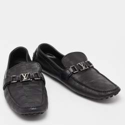 Pre Owned Louis Vuitton Black Leather Damier Hockenheim Loafers Size 44