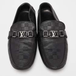 Pre Owned Louis Vuitton Black Leather Damier Hockenheim Loafers Size 44
