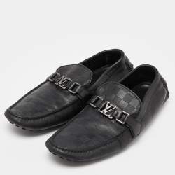 Pre Owned Louis Vuitton Black Leather Damier Hockenheim Loafers Size 44