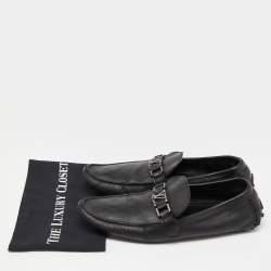 Pre Owned Louis Vuitton Black Leather Damier Hockenheim Loafers Size 44