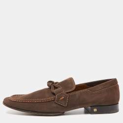Louis Vuitton Brown Nubuck Leather Logo Bow Slip On Loafers Size 44