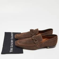 Louis Vuitton Brown Nubuck Leather Logo Bow Slip On Loafers Size 44