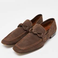 Louis Vuitton Brown Nubuck Leather Logo Bow Slip On Loafers Size 44