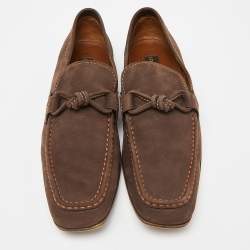 Louis Vuitton Brown Nubuck Leather Logo Bow Slip On Loafers Size 44