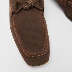 Louis Vuitton Brown Nubuck Leather Logo Bow Slip On Loafers Size 44