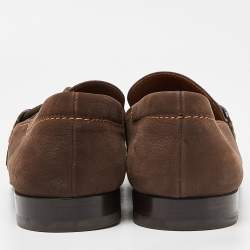Louis Vuitton Brown Nubuck Leather Logo Bow Slip On Loafers Size 44